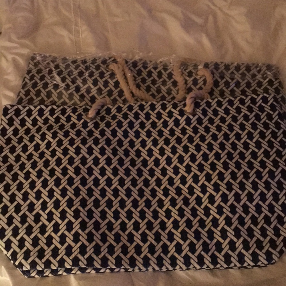 Navy and white beach tote